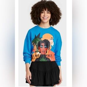 Lo Harris "I Have a Voice" Faces Graphic Sweatshirt Teal Oversized Women’s Large
